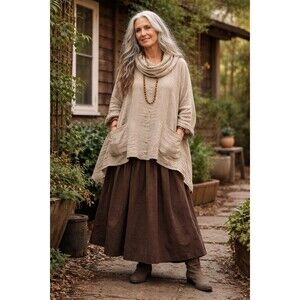Earth Tone Cotton Twill Maxi Skirt 2XL Lagenlook Cottagecore 70” Sweep